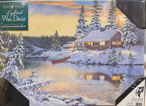 Persis Clayton Weirs Cabin on the River Lighted Canvas Art-18 x 13