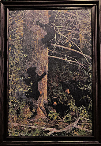 Kiss, Family Gathering Bear and Cub Art Print Framed 23 x 33