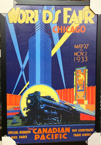 1933 World's Fair Poster Canadian Pacific Railroad Art Framed 26 x 38 Framed