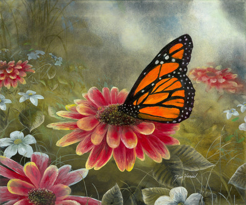 Jim Hansel Garden Visitors Monarch Butterfly 16 x 12
