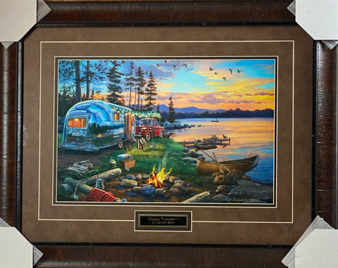 Darrell Bush Happy Campers Fishing and Camping Art Print-Framed 28 x 22