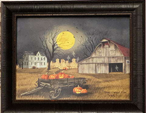 Billy Jacobs Spooky Harvest Moon Pumpkin Ghost Art Print-Framed 20 x 16