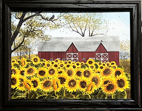 Billy Jacobs sunshine, Sunflowers and Barn Art Print-Framed 18.5 x 14.5