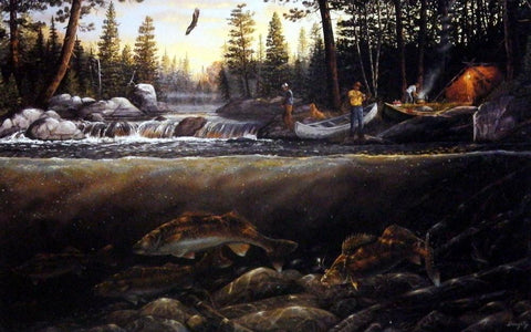 Terry Doughty Fishing the Falls - 21.5" x 13.5" Signed/Numbered