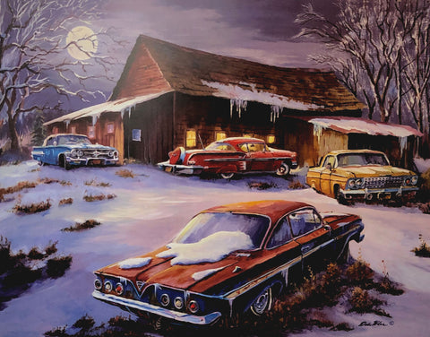 Dale Klee Impalas in Moonlight Classic Car S/N Art Print (Paper 26.5 x 20.5 (Image 24 x 18)
