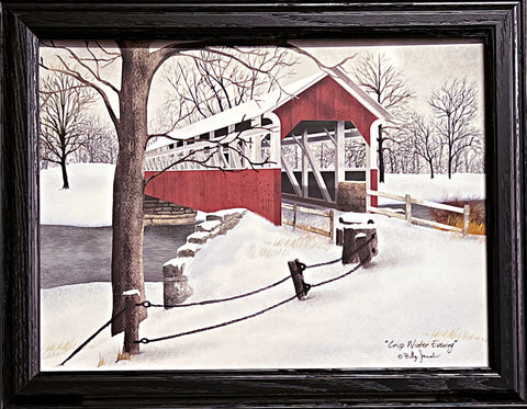 Billy Jacobs Crisp Winter Evening Bridge Snow Art Print-Framed 18.5 x 14.5