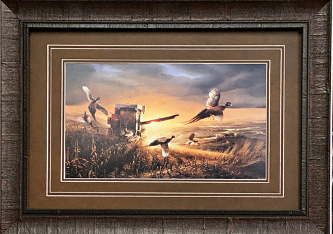 Terry Redlin Evening Surprise Pheasant Farm Combine  Print-Framed 28.5 x 20.5
