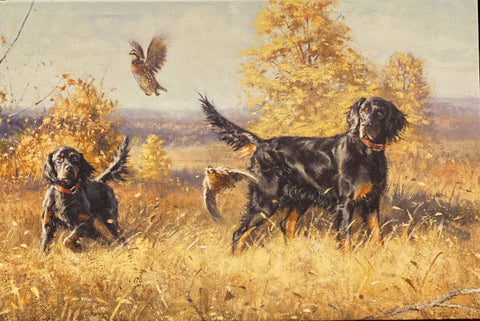 Bob Abbett Dare and Dash Gorden Setters Bobwhite Quail Art Wrapped Canvas 36 x 24-Free Shipping