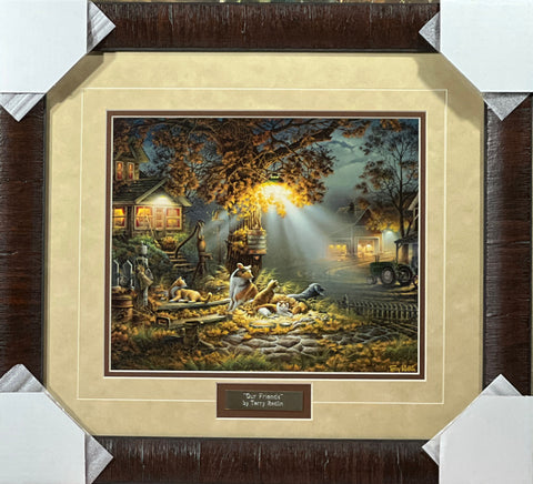 Terry Redlin Our Friends Farm Dogs Cat's Art Print-Framed 20.25 x 14.95