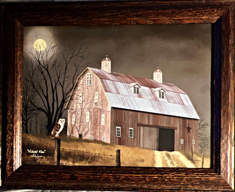 Billy Jacobs Midnight Moon Owl Farm Decorator Art Print-Framed 14.5 x 11.5