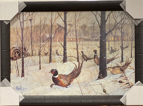 Les Kouba The Blizzard Pheasant Art Print-Framed 26.5 x 19