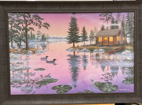 Norlien, Morning Mist Loon Cabin Art Print-Framed 33.5 x 23.5