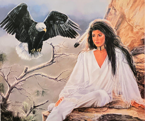 Maija Native American Art Print Spirits Soar Maiden with Eagle S/N with cert (24.5x21)
