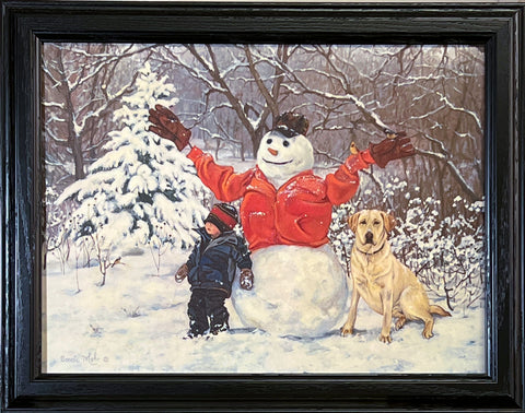 Bonnie Mohr Snow Buddies Studio Canvas Snowman boy and Dog Art Print-Framed 19 x 15