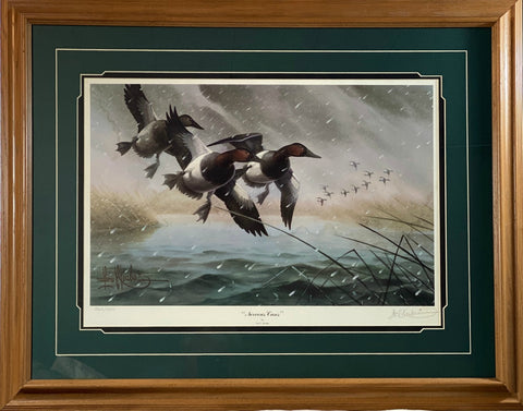 Les Kouba Nervous Can's S/N Duck Hunting Art Print- Framed 29 x 23