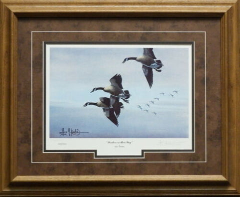 Les Kouba Honkers on their Way Canadian Goose Print Framed 21 x 17