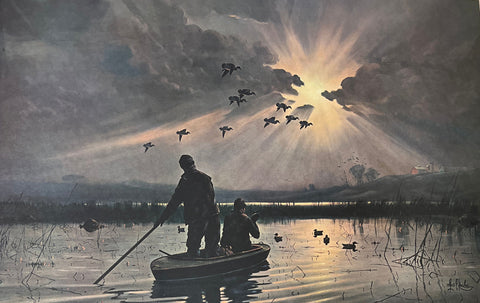 Les Kouba Daybreak on the marshes Duck Hunting Signed Art Print