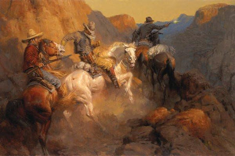 Andy Thomas Ambush on the Bandit Trail Cowboy Gunfight Art Print