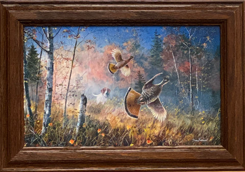 Jim Hansel "Quick Escape" Grouse Decorator Print-Framed 14.5" x 10