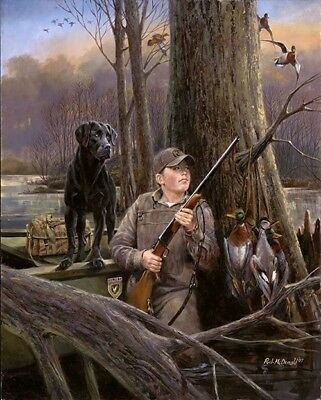 Ready For Action Boy Duck Hunting Print Signed Numbered Print By R.J. Mcdonald 18 x 22.5