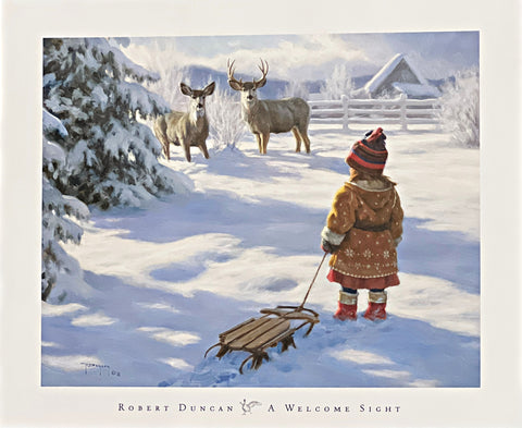 Robert Duncan A Welcome Sight Girl Deer Art Print 20 x 16