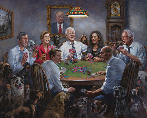 Jon McNaughton Democrat's Playing Poker Bernie Sanders, Joe Biden Elizabeth Warren  Art Print-14 x 11