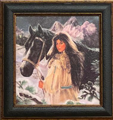 Maija Native Maiden and Horse Print-Evening Snow-Framed 9 x 9