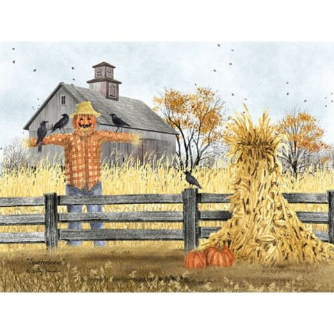 Billy Jacobs Scatterbrains Scarecrow and Pumpkin Art Print - 24 x 18