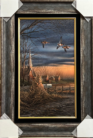 Terry Redlin Country Neighbor Church Mallard Duck Print-Framed 18.5 x 27