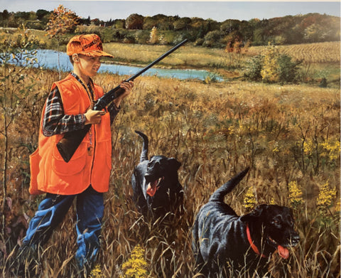 Brandt, Out with the boys Black Lab Hunting Art Print 21.5 x 17