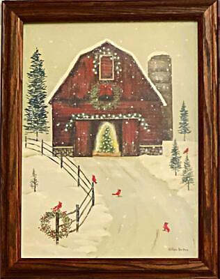 Pam Britton  Framed Open Edition Christmas Print Holiday Barn (14.5x18.5) - Open