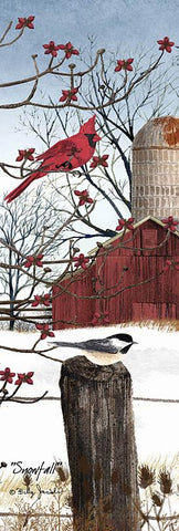 Billy Jacobs Snowfall Cardinal Farm Art Print  12 x 36