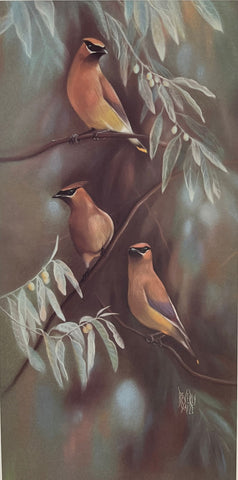 Beverly Scalze Out on a Limb-Cedar Waxwings Printer's Proof Bird Print (10x20)