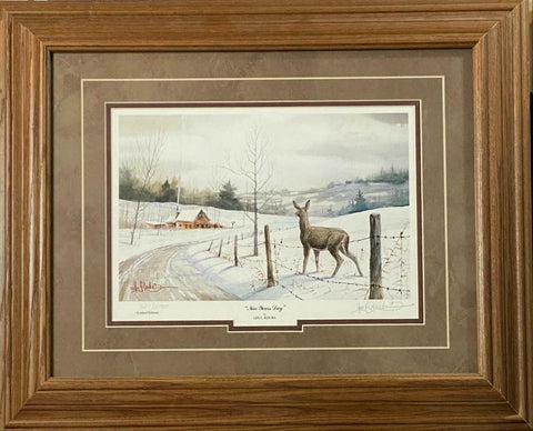 Les Kouba New Years Day Deer Art Print 22 x 18 Framed