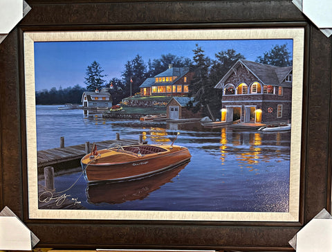 Darrell Bush Legends at the bay boat Lake home art Print-Framed 34 x 25