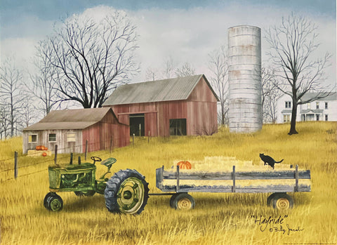 Billy Jacobs Hayride Farm Pumpkin Black Cart Art Print (24x18)