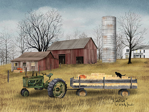 Billy Jacobs Hay Ride Farm Pumpkin Black Cat Art Print-12 x 9