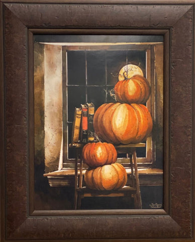 John Rossini Stacked Pumpkin Farm Night Moon Art Print-Framed 17.5 x 21.5