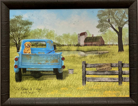 Billy Jacob's I'd Rather be fishing Dog Farm Old Truck Art Print-Framed 27 x 21