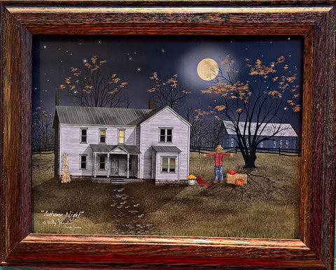Billy Jacobs Autumn Night Fall Pumpkin Scarecrow Art Print-Framed 14.5 x 11.5