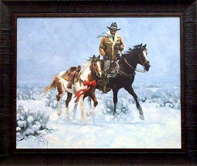 Jim Rey The Christmas Pony Cowboy Print -Framed LG 28.5" x 24"