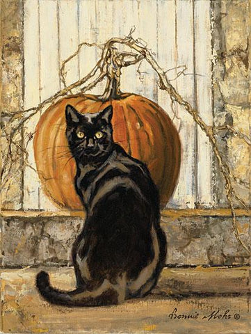 Bonnie Mohr Black Cat Fall Pumpkin Art Print 12 x 16-FREE SHIPPING