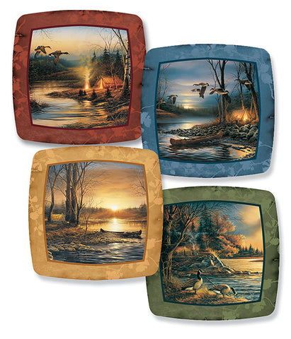 Terry Redlin Set of Four Camping Series Mini Plates-Free Shipping