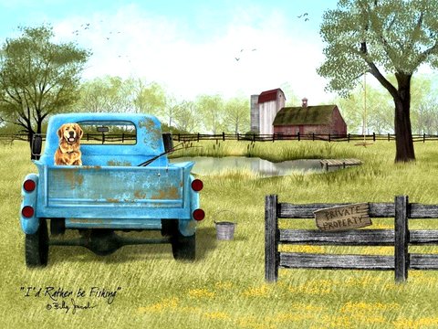 Billy Jacobs I'd Rather be Fishing Old Truck and Dog Art Print 16 x 12