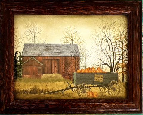 Billy Jacobs Pumpkin Wagon Farm Barn Art Print -Framed (Wood) 14.5 x 11.5