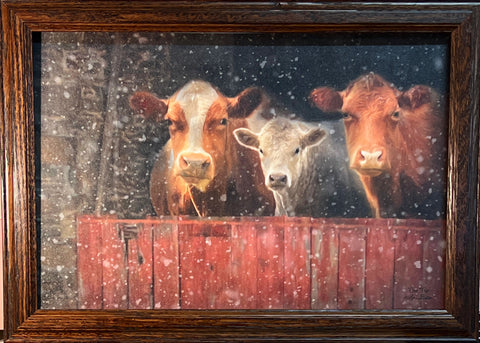 Lori Deiter Cow Trio Art Print farm  Framed 20.5 x 14.5