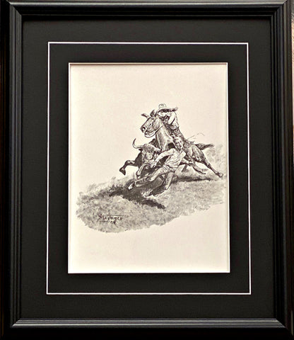 Will James Cowgirl Saves the Day Black and White Western Art Print-Framed 17 x 20