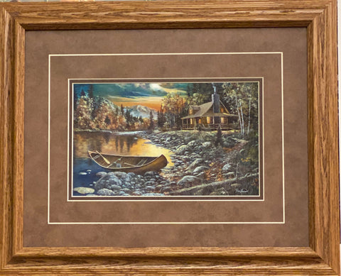 Jim Hansel "High Country Retreat Cabin Lake Framed (wood) Print  21" x 17"
