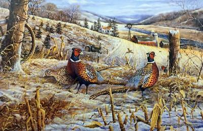 Ray Mertes "Morning Glow' Pheasant Farm Tractor Signed and Numbered Art Print