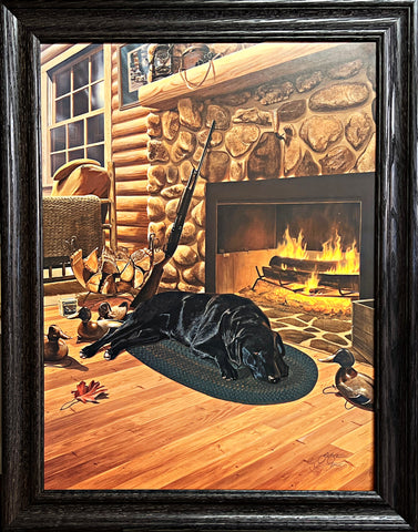 Scot Storm Day's End Black Lab with Decoy Framed Signed Print 22 x 28